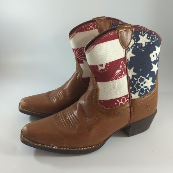 ARIAT Girls' Stars & Stripes - Size 2 / Snip Toe Cowboy Boots Leather Red Blue - Picture 4 of 10